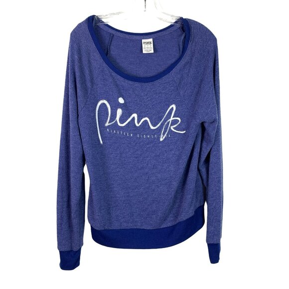 🟣🟣🟣 VICTORIA SECRET PINK Women's Size XS Navy Blue Crew Neck Sweatshirt - Picture 1 of 6